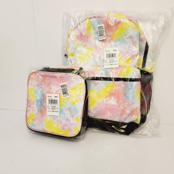 Girls Tie Dye Backpack & Lunch Box Set 2-Piece‎ Multicolour Bookbag School Bag main image 6